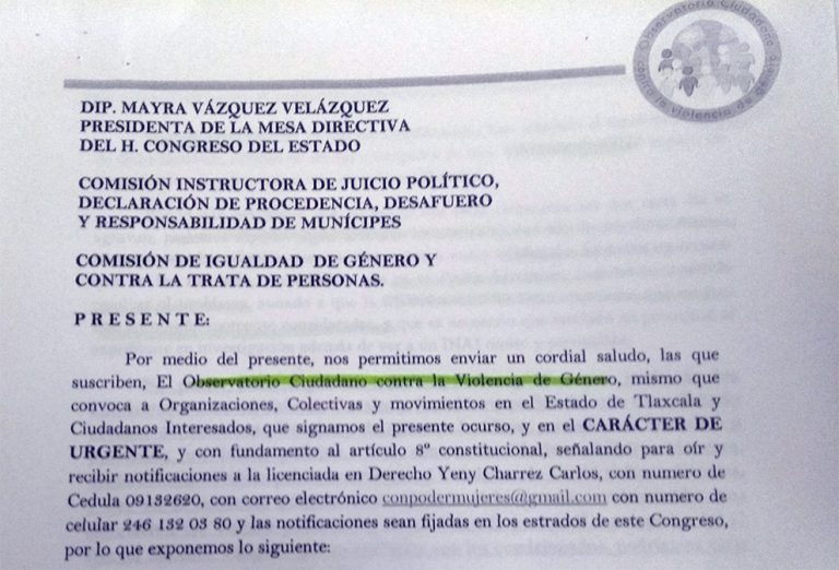 Advierte OCVG violencia de género y desinformación en conflicto del Iaip-Tlax