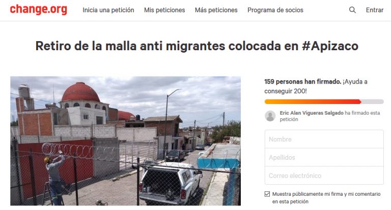 Crean solicitud en Change.org para retirar malla antimigrante en Apizaco