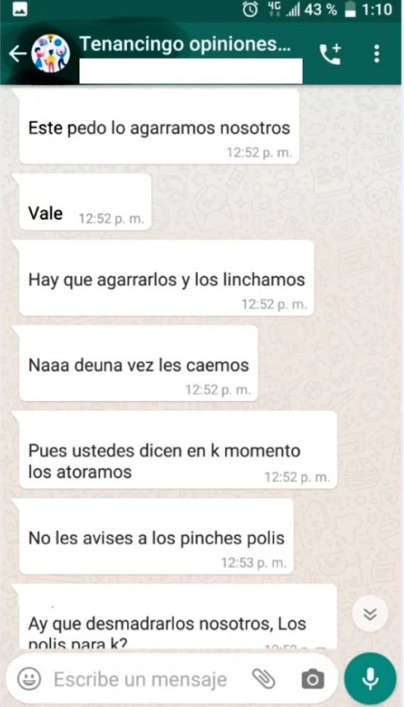 Filtran chats de vecinos en Tenancingo que planean linchar a periodistas de Fox News 2 Captura de Pantalla 2020 02 05 a las 21.02.03