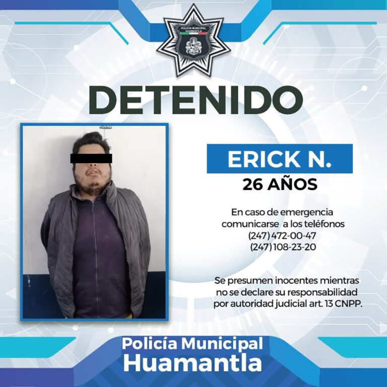 Detiene policía de Huamantla a sujeto que agredió a una joven en la vía pública