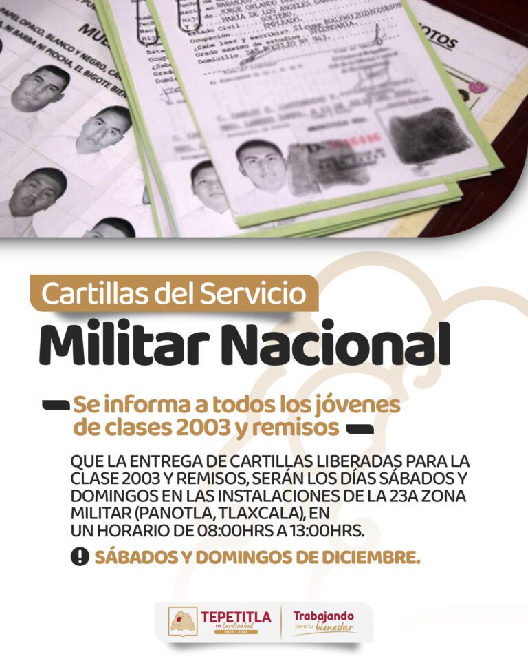 Invita Tepetitla a población a recoger Cartilla del Servicio Militar