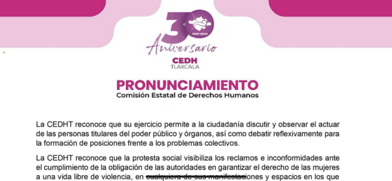 CEDHT a favor de la marcha 8M Tlaxcala, si es «pacífica»