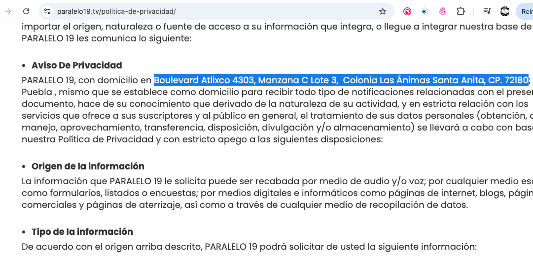 08 Paralelo 19 aviso de privacidad