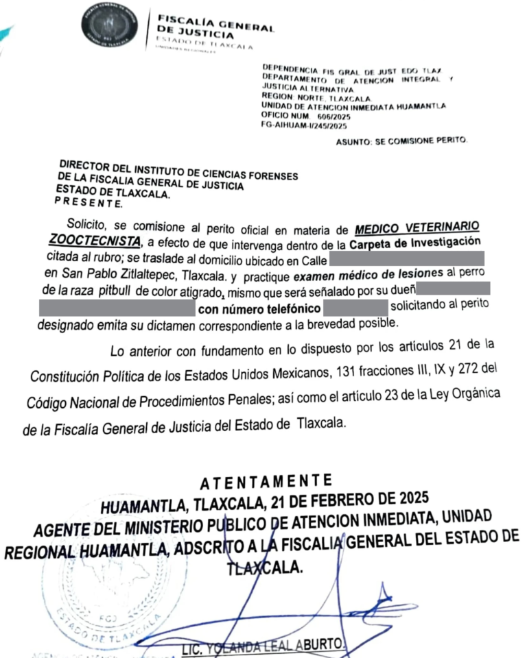 OCPA solicita investigación por agresión a perro en Ixtenco