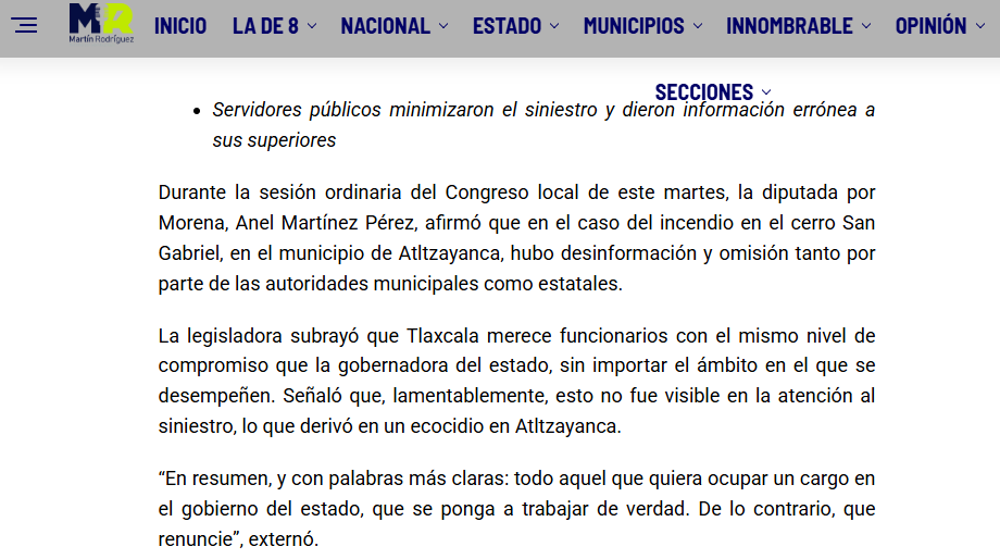 Falso: Acusa Anel Martínez a autoridades del ayuntamiento no al gobierno de Cuéllar por incendios en Altzayanca 1 Acusa Anel Martínez a autoridades