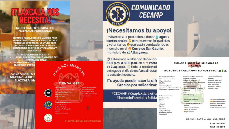 Tres incendios forestales reportados simultáneamente afectan la entidad tlaxcalteca