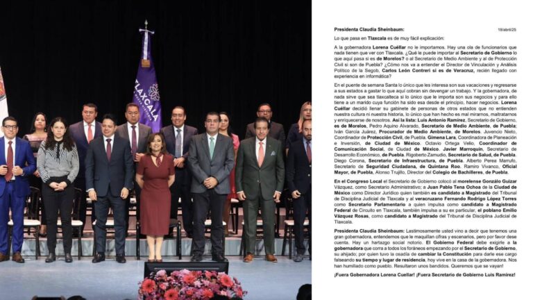 El gabinete de Lorena Cuellar: que sean de Tlaxcala o de fuera no garantiza un buen trabajo