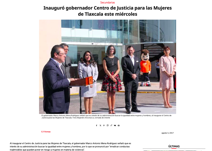 A cuatro años, Lorena Cuéllar suma solo tres obras emblemáticas; cuatro menos que su antecesor Marco Mena 7 Marco Mena inaugura el Centro de Justicipa para las Mujeres