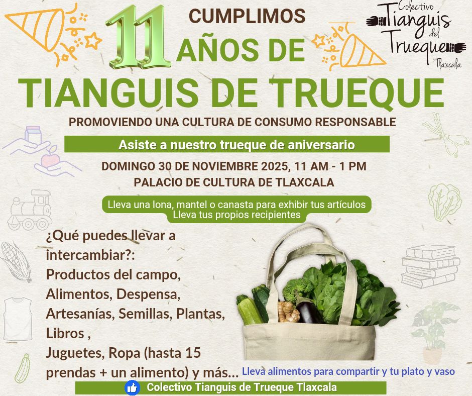 Colectivo tianguis de trueque celebrará su aniversario No. 11