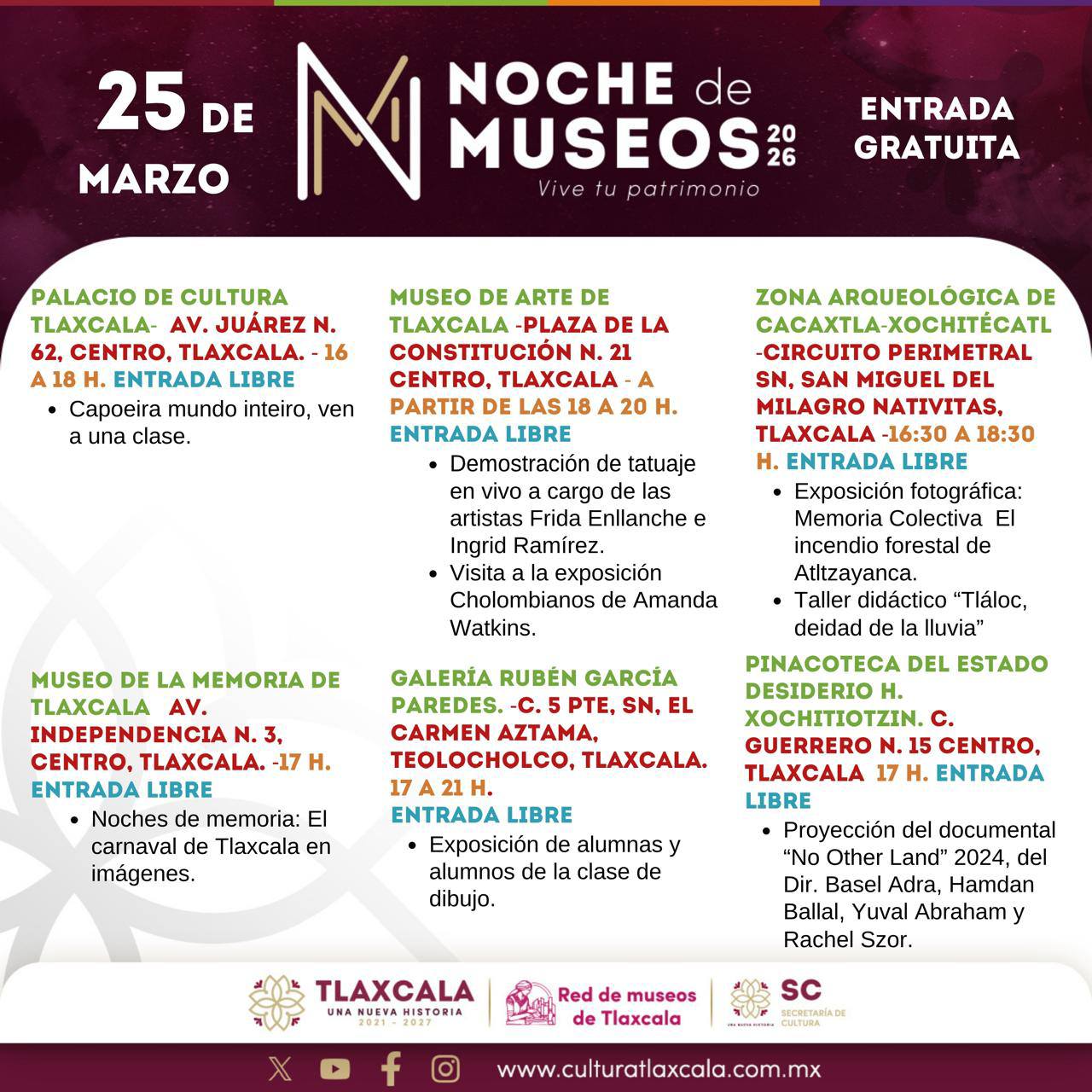 Tlaxcala prepara una nueva edición de Noche de Museos para este marzo 1 Noche de museos